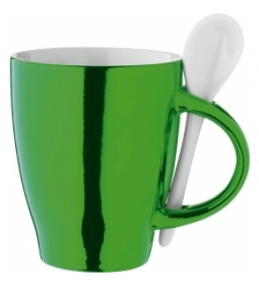 Kubek ceramiczny AVERSA z łyżeczką - zielony 2 gat.